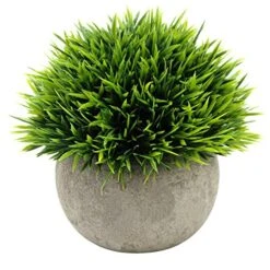 Ogrmar 4PCS Mini Plastic Artificial Plants Grass In Pot/Small Artificial Faux Greenery/Mini Plants Topiary Shrubs Fake Plants For Bathroom, House Decorations