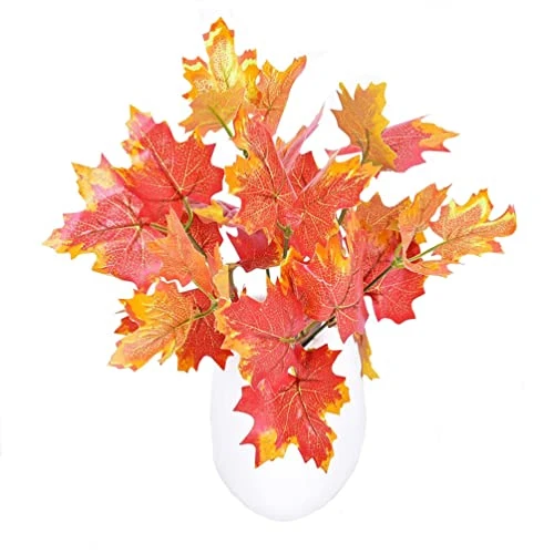 Sunrisee 2 Pcs Artificial Maple Shrubs Fake Plants Fall Maple Leaf Bunches For Halloween Home Garden Office Decor, 11.8'' 4 Sunrisee 2 Pcs Artificial Maple Shrubs Fake Plants Fall Maple Leaf Bunches For Halloween Home Garden Office Decor, 11.8'' - Image 2