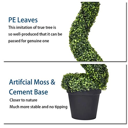 Goplus 4 Feet Spiral Boxwood Artificial Topiary Trees, Large Faux Plant With UV Resistant Realistic Leaves & Cement-Filled Pot, Tall Fake Plant For Indoor Outdoor Home Front Porch Decor 5 Goplus 4 Feet Spiral Boxwood Artificial Topiary Trees, Large Faux Plant With UV Resistant Realistic Leaves & Cement-Filled Pot, Tall Fake Plant For Indoor Outdoor Home Front Porch Decor - Image 3