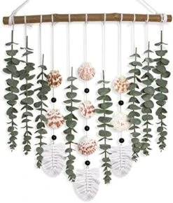 Boho Wall Decor Artificial Eucalyptus Greenery Wall Hanging Bathroom Decor Fake Eucalyptus Plants Leaves With Seashell On Stick Rustic Farmhouse Natural Home Decorations For Bedroom Nursery Kitchen -Artificial Trees Store 51RC1oV7bvL. AC