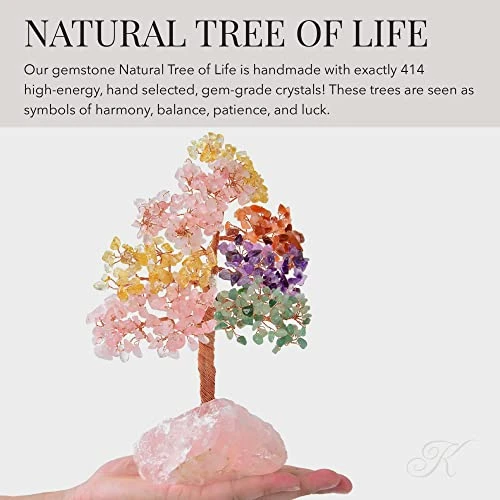KALIFANO Premium Natural Tree Of Life (414 Gemstone Count) Chakra Crystal Tree With Rose Quartz Base With Healing Properties - Bonsai Feng Shui Money Tree For Healing And Luck 3 KALIFANO Premium Natural Tree Of Life (414 Gemstone Count) Chakra Crystal Tree With Rose Quartz Base With Healing Properties - Bonsai Feng Shui Money Tree For Healing And Luck