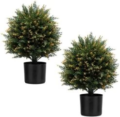 ECOLVANT Artificial Topiary Cedar Ball Tree Two 20''T Artificial Cedar Tree UV Resistant Bushes Potted Plants Artificial Shrubs For Indoor Outdoor Home Garden (Yellow-Green) -Artificial Trees Store 51SNjrvohqL. AC
