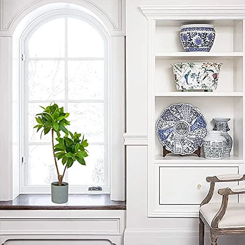 BESAMENATURE Artificial Bay Double Ball Topiary Trees, Faux Plant For Home Office Decoration, 24" Tall, Green, Ships In Gray Planter 5 BESAMENATURE Artificial Bay Double Ball Topiary Trees, Faux Plant For Home Office Decoration, 24" Tall, Green, Ships In Gray Planter - Image 3