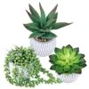 Set Of 3 Small Potted Succulent Plants Artificial Hanging Succulent Aloe In Gray Concrete Ceramic Pots With Geometry Textured For Party Favor Gift Windowsill Table Shelf Indoor Outdoor Greenery Decor -Artificial Trees Store 51T3GnT875L