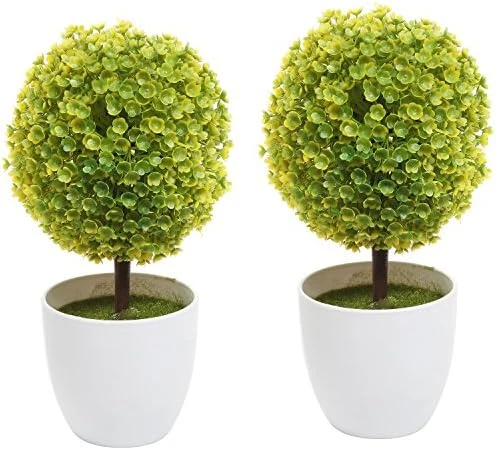 MyGift Tabletop Artificial Topiary Indoor Decor, Fake Plants Faux Purple Boxwood Ball Tree With White Planter Pots, Set Of 2 8 MyGift Tabletop Artificial Topiary Indoor Decor, Fake Plants Faux Purple Boxwood Ball Tree With White Planter Pots, Set Of 2 - Image 6