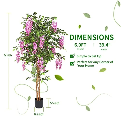 THE BLOOM TIMES 6ft Fake Wisteria Tree Artificial Plants For Home Decor Indoor 6 Feet Tall 72 Inch 4 THE BLOOM TIMES 6ft Fake Wisteria Tree Artificial Plants For Home Decor Indoor 6 Feet Tall 72 Inch - Image 2