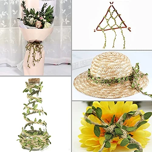 Natural Jute Twine, 66 Feet 5mm Burlap Leaf Ribbon, Braided Decoration Vine With Artificial Green Leaves For Jungle Safari Themed Party Birthday Wedding Garden Home Decor(1 Roll) 6 Natural Jute Twine, 66 Feet 5mm Burlap Leaf Ribbon, Braided Decoration Vine With Artificial Green Leaves For Jungle Safari Themed Party Birthday Wedding Garden Home Decor(1 Roll) - Image 4