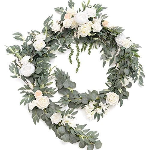 Ling's Moment 9FT Eucalyptus And Willow Leaf Garland With White Flower, Handcrafted Wedding Sweetheart Table Centerpieces Head Table Decor Arch Backdrop Decorations For Wedding | White & Sage 3 Ling's Moment 9FT Eucalyptus And Willow Leaf Garland With White Flower, Handcrafted Wedding Sweetheart Table Centerpieces Head Table Decor Arch Backdrop Decorations For Wedding | White & Sage