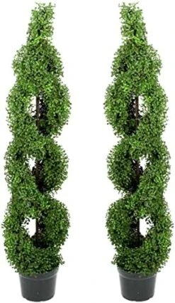 Admired By Nature 2 X 5' Artificial Boxwood Leave Double Spiral Topiary Plant Tree In Plastic Pot, Green, Twin Pack, 2 Count -Artificial Trees Store 51UEH09L6L. AC