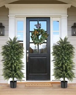 YEMMEN 2 Pack 3.5ft Artificial Cedar Topiary Trees, Outdoor Artificial Plants For Front Porch Décor, Artificial Shrubs Fake Plants Uv Rated Potted Plants For Outdoor, Indoor, Front Door, Office. -Artificial Trees Store 51UYdP8eH0L