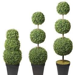 Haute Decor Adjustable Configuration Triple Boxwood Ball Artificial Topiary For Indoor Or Outdoor Use - Adjusts Up To 64 Inches Tall - Easily Adjust The Height And Distance Between Topiaries