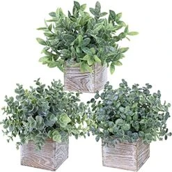 Winlyn Set Of 3 Small Potted Plants Artificial Eucalyptus In Wood Box Faux Eucalyptus In Pots Desk Plants Greenery Centerpiece Table Decorations For Farmhouse Kitchen Windowsill Shelf Entryway Decor