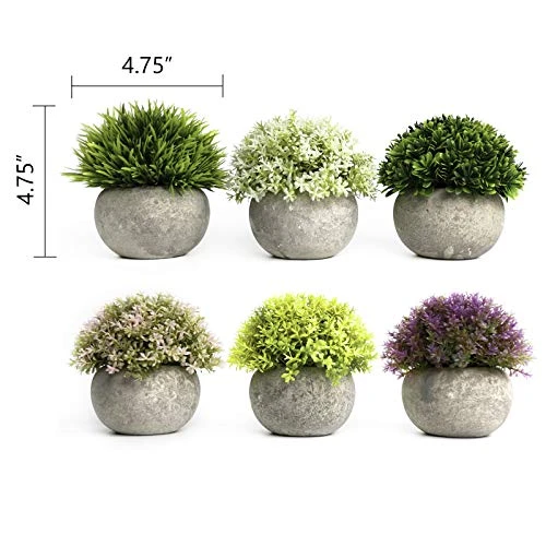 Tuokor 4.75" Mini Artificial Plastic Plants Green Grass Colorful Shrubs Faux Flowers With Gray Pots For Home Decor, Office Decor - Set Of 6 4 Tuokor 4.75" Mini Artificial Plastic Plants Green Grass Colorful Shrubs Faux Flowers With Gray Pots For Home Decor, Office Decor - Set Of 6 - Image 2