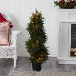 Nearly Natural 5915 Cedar Spiral Topiary With Lights, 43-Inch, Green -Artificial Trees Store 51VTu7PVSJL