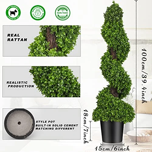 Horjamy 3 Foot Artificial Spiral Boxwood Topiary Trees In Black Ceramic Pot For Indoor And Outdoor Porch Decor(2 Pack) 3 Horjamy 3 Foot Artificial Spiral Boxwood Topiary Trees In Black Ceramic Pot For Indoor And Outdoor Porch Decor(2 Pack)