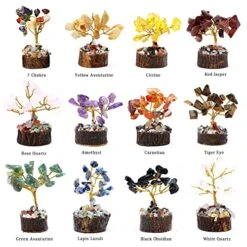 Handcrafted Healing Crystal Trees (Set Of 12), Bonsai Tree For Positive Energy & Chakra Balance, Feng Shui Tree Of Life, Perfect Home/Desk Decor, Reiki Good Luck Crystal Gifts By KarmaPledge -Artificial Trees Store 51WvpUfyr3L
