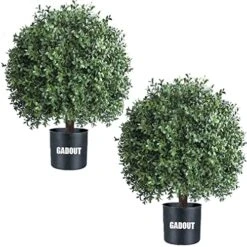 𝐓𝐰𝐨 𝟐𝟒''𝐓 Outdoor Artificial Boxwood Ball Topiary Bushes Potted Plants,16 Inches Wide Artificial Potted Shrubs For Indoor Outdoor Home Garden