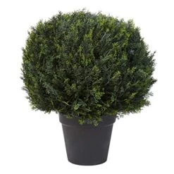 Home Pure Garden Artificial Cypress Topiary-23” Ball Style Faux Plant In Sturdy Realistic Indoor Or Outdoor Potted Shrub Décor