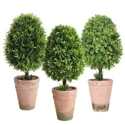 （3 Pack） Faux Small Topiary Tree In Stone Basin 13inchs Height Artificial Boxwood Tree Grass Potted Faux Plant For Home Office Table Desk Shelves Decor