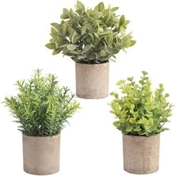 HomEdge Artificial Mini Potted Eucalyptus, 3 Packs Artificial Plastic Plant Greenery With Pot For Home, Office Desk Decoration