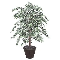 Vickerman 4' Artificial Variegated Smilax Bush, Brown Plastic Container.
