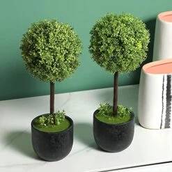 MyGift 13 Inch Realistic Artificial Boxwood Topiary Trees, Faux Tabletop Decorative Plants With Black Pots, Set Of 2 11 MyGift 13 Inch Realistic Artificial Boxwood Topiary Trees, Faux Tabletop Decorative Plants With Black Pots, Set Of 2 -Artificial Trees Store 51YtOiBtlHL