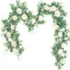 Der Rose 2 Pack 13Ft Artificial Eucalyptus Flower Garland With Fake Rose Flower Vine Seeded Eucalyptus Leaves Greenery Garland For Wedding Table Runner Backdrop Party Centerpiece Room Decor (White) 2 Der Rose 2 Pack 13Ft Artificial Eucalyptus Flower Garland With Fake Rose Flower Vine Seeded Eucalyptus Leaves Greenery Garland For Wedding Table Runner Backdrop Party Centerpiece Room Decor (White) -Artificial Trees Store 51Z3jRZ72fL