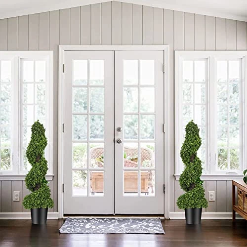 Horjamy 3 Foot Artificial Spiral Boxwood Topiary Trees In Black Ceramic Pot For Indoor And Outdoor Porch Decor(2 Pack) 4 Horjamy 3 Foot Artificial Spiral Boxwood Topiary Trees In Black Ceramic Pot For Indoor And Outdoor Porch Decor(2 Pack) - Image 2