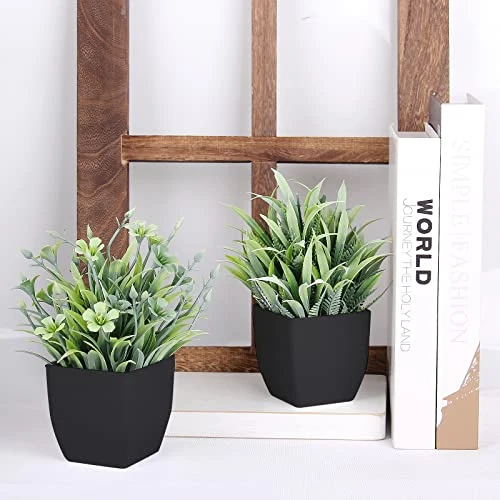 LELEE 8pcs Artificial Potted Plants Mini Fake Potted Plants, Small Eucalyptus Potted Faux Decorative Grass Plant With Black Pot For Home Decor, Indoor, Office, Desk, Table, Shelf Decoration 4 LELEE 8pcs Artificial Potted Plants Mini Fake Potted Plants, Small Eucalyptus Potted Faux Decorative Grass Plant With Black Pot For Home Decor, Indoor, Office, Desk, Table, Shelf Decoration - Image 2