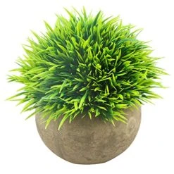 Svenee Mini Artificial Plants, Plastic Fake Green Grass Faux Greenery Topiary Shrubs With Grey Pots For Bathroom Home Office Décor, House Decorations (1)