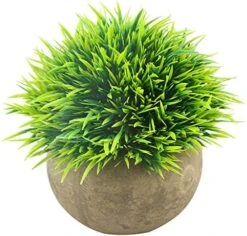 Svenee Mini Artificial Plants, Plastic Fake Green Grass Faux Greenery Topiary Shrubs With Grey Pots For Bathroom Home Office Décor, House Decorations (2) -Artificial Trees Store 51ZYYEL3B3L. AC 1