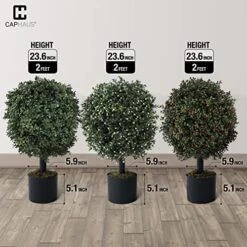 CAPHAUS Artificial Boxwood Topiary Ball Tree Set Of 2, Artificial UV Resistant Bushes, Faux Potted Tree, Plant In Pot W/Dried Moss, Fake Shrubs For Indoor, Front Porch, Outdoor, W/Orange Flower 11 CAPHAUS Artificial Boxwood Topiary Ball Tree Set Of 2, Artificial UV Resistant Bushes, Faux Potted Tree, Plant In Pot W/Dried Moss, Fake Shrubs For Indoor, Front Porch, Outdoor, W/Orange Flower -Artificial Trees Store 51Zb7ohpY1L