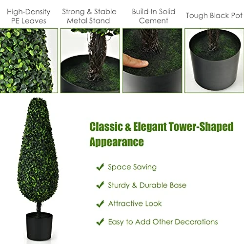 BestComfort 3ft Artificial Boxwood Topiary Tower Tree Set Of 2, Faux Plant Greenery Decor For House Garden Office And Store Decoration, Faux Potted Boxwood Plant, No Maintenance 4 BestComfort 3ft Artificial Boxwood Topiary Tower Tree Set Of 2, Faux Plant Greenery Decor For House Garden Office And Store Decoration, Faux Potted Boxwood Plant, No Maintenance - Image 2