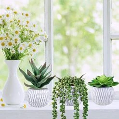 Set Of 3 Small Potted Succulent Plants Artificial Hanging Succulent Aloe In Gray Concrete Ceramic Pots With Geometry Textured For Party Favor Gift Windowsill Table Shelf Indoor Outdoor Greenery Decor -Artificial Trees Store 51aDdfduXAL