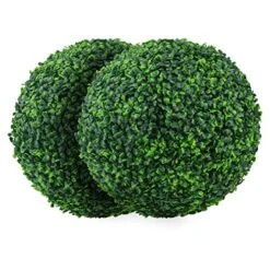 Sunnyglade 2 PCS 15.7 Inch 4 Layers Artificial Plant Topiary Ball Faux Boxwood Decorative Balls For Backyard, Balcony,Garden, Wedding And Home Décor (15.7 Inch)