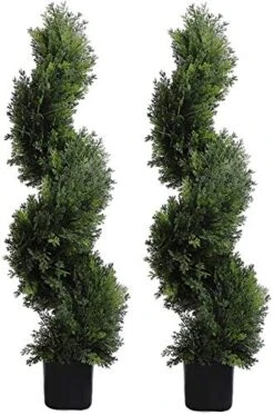 3 Foot Topiary Tree Artificial Plants Cypress Leave Spiral Plant Faux Fake Spiral Trees For Decor In Plastic Pot Green, 35Inchs- Set Of 2