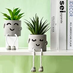 Artificial Potted Plant Faux Succulent Plant Cubicle Decor Cute Fake Desktop Plant Hanging Leg Cement Potted Decor For Bookshelf Bedroom Living Room Office Decor (Simple Style,2 Pcs) 14 Artificial Potted Plant Faux Succulent Plant Cubicle Decor Cute Fake Desktop Plant Hanging Leg Cement Potted Decor For Bookshelf Bedroom Living Room Office Decor (Simple Style,2 Pcs) -Artificial Trees Store 51c8bVhowYL
