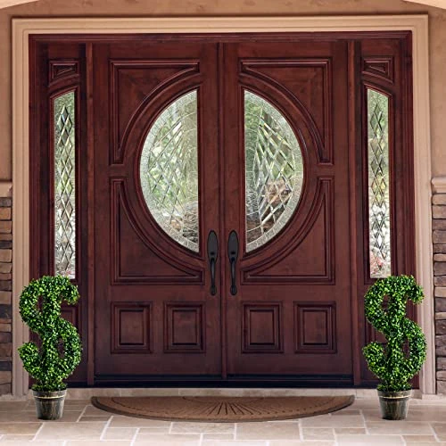 Goplus 24.5” Artificial Boxwood Topiary Tree, Set Of 2 Dollar-Shaped Fake Greenery Plant W/Cement-Filled Plastic Pot, Moss, Luxuriant Faux Potted Plant For Indoor Outdoor Home Office 4 Goplus 24.5” Artificial Boxwood Topiary Tree, Set Of 2 Dollar-Shaped Fake Greenery Plant W/Cement-Filled Plastic Pot, Moss, Luxuriant Faux Potted Plant For Indoor Outdoor Home Office - Image 2