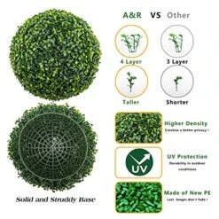 A&R A & R 2 Pcs 18.90" Artificial Boxwood Balls, 4 Layers Artificial Plant Topiary Ball With Extra Leaves, A Scent Pouch A& 20 Zip Ties, UV Protected Faux Spheres Set For Indoor & Outdoor Decor