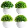 FEILANDUO 4 Pcs Mini Artificial Plants Potted Small Fake Plants For Shelf Green Plant In White Plastic Pot For Home Bathroom Decor Faux Plants (White, Set Of 4) -Artificial Trees Store 51ceyRX1dtL