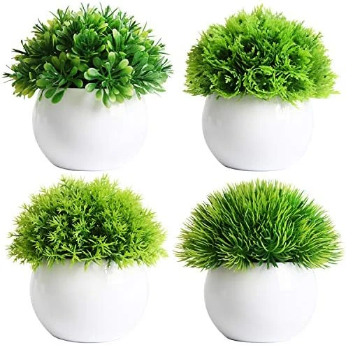 FEILANDUO 4 Pcs Mini Artificial Plants Potted Small Fake Plants For Shelf Green Plant In White Plastic Pot For Home Bathroom Decor Faux Plants (White, Set Of 4) 9 FEILANDUO 4 Pcs Mini Artificial Plants Potted Small Fake Plants For Shelf Green Plant In White Plastic Pot For Home Bathroom Decor Faux Plants (White, Set Of 4) - Image 7