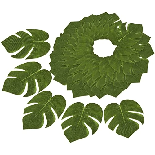 60 Pieces Artificial Palm Leaves - 8 Inches Tropical Monstera Leaf For Luau Hawaiian Birthday Party Decorations, Safari Jungle Baby Shower 3 60 Pieces Artificial Palm Leaves - 8 Inches Tropical Monstera Leaf For Luau Hawaiian Birthday Party Decorations, Safari Jungle Baby Shower