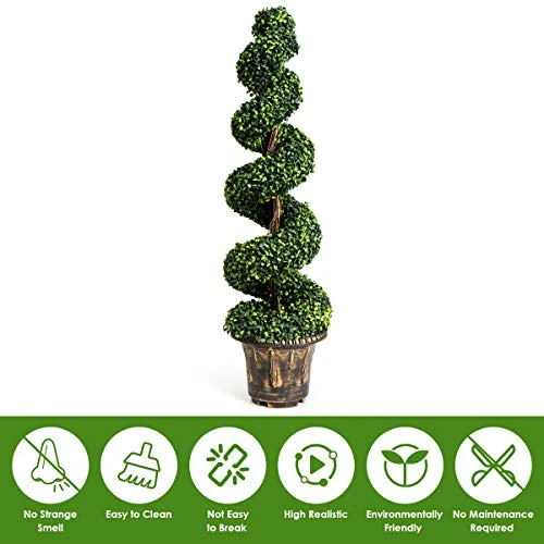 GOPLUS 4 Ft Artificial Boxwood Spiral Topiary Tree, Fake Greenery Plants, Leaves & Cement-Filled Plastic Flower Pot Decorative Trees For Porch Home Office Indoor Outdoor 7 GOPLUS 4 Ft Artificial Boxwood Spiral Topiary Tree, Fake Greenery Plants, Leaves & Cement-Filled Plastic Flower Pot Decorative Trees For Porch Home Office Indoor Outdoor - Image 5