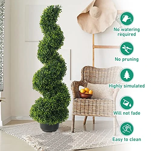 35 Inch Artificial Boxwood Topiary Tree Spiral Plants Fake Faux Artificial Topiary Trees Plant Decor In Plastic Pot Green Indoor Or Outdoor For Garden Gate Office Home Decoration Gifts, Set Of 2 4 35 Inch Artificial Boxwood Topiary Tree Spiral Plants Fake Faux Artificial Topiary Trees Plant Decor In Plastic Pot Green Indoor Or Outdoor For Garden Gate Office Home Decoration Gifts, Set Of 2 - Image 2