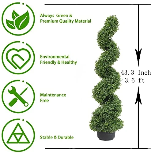 Two 43.3 Inch/3.6 Ft Artificial Spiral Topiary Trees Boxwood Spiral Trees Artificial Topiaries Trees 4 Two 43.3 Inch/3.6 Ft Artificial Spiral Topiary Trees Boxwood Spiral Trees Artificial Topiaries Trees - Image 2