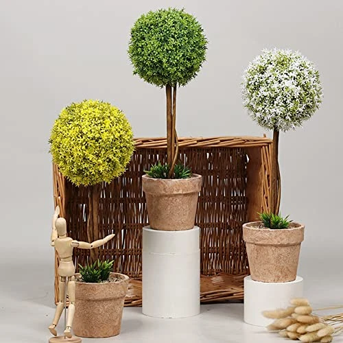OAutoSjy Artificial Ball Shaped Tree Artificial Plants Potted Fake Topiary Single Ball Tree In Pot Simulation Plastic Faux Flower Ornament Tabletop Decorative Home Indoor Outdoor Decor, White Type 1 6 OAutoSjy Artificial Ball Shaped Tree Artificial Plants Potted Fake Topiary Single Ball Tree In Pot Simulation Plastic Faux Flower Ornament Tabletop Decorative Home Indoor Outdoor Decor, White Type 1 - Image 4