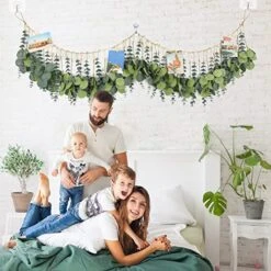 HYUZO Hanging Eucalyptus Boho Wall Decor Large Bedroom Eucalyptus Garland Artificial Eucalyptus Greenery Farmhouse Rustic Wall Hanging Fake Plants Leaves 5.6 Feet For Bathroom Living Room Decorations