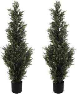 LUWENER Two 4FT Artificial Cedar Topiary Trees,Fake Topiary Outdoor Plants In Pot, UV Rated Plant For The Front Door,Christmas Decor,Garden Decor -Artificial Trees Store 51f3BiSa1pL. AC