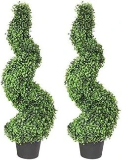 3 Foot Topiary Tree Artificial Plants Cypress Leave Spiral Plant Faux Fake Spiral Trees For Decor In Plastic Pot Green, 35Inchs- Set Of 2 -Artificial Trees Store 51f3rDmP6L. AC