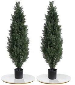 Momoplant （Set Of 2 4 Foot Artificial Cypress Topiary Tree Cedar Potted Plant Outdoor/Indoor